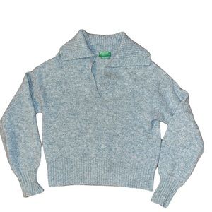 United Colors of Benetton Vintage Heathered Green Collared Italian Wool Sweater